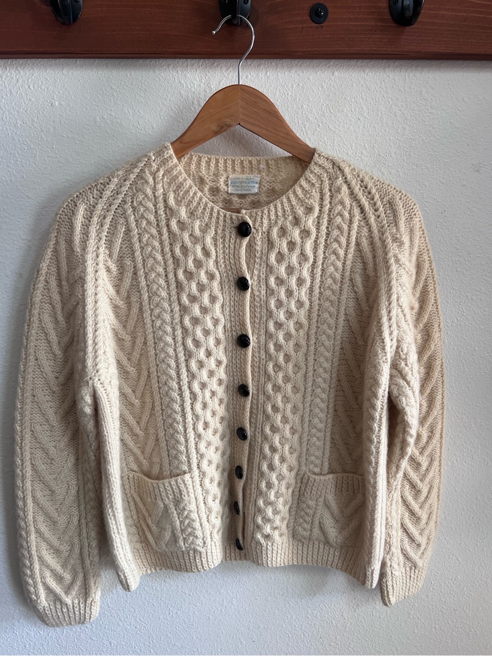 Vintage Saks Cream Wool Fisherman's Sweater